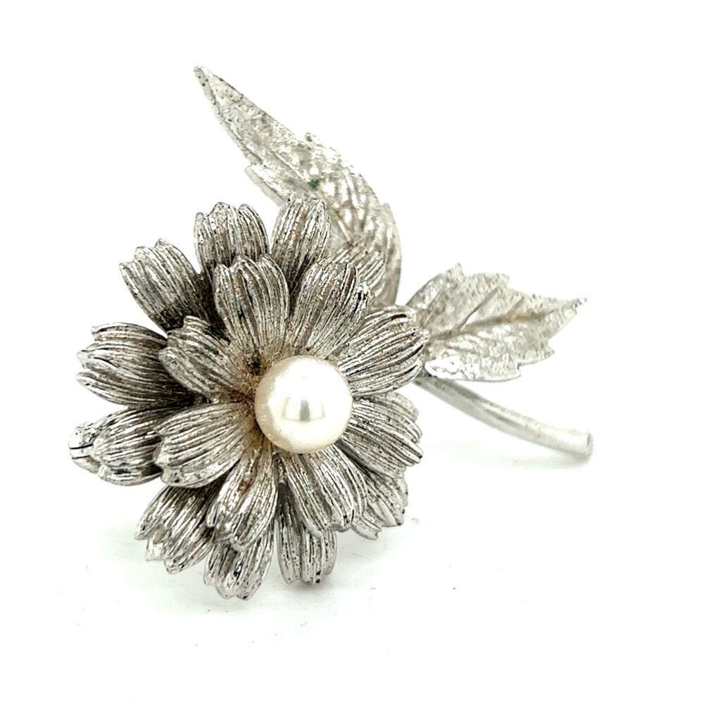 Mikimoto Estate Akoya Flower Pearl Brooch Pin Sterling Silver 6.16 mm M415 - Picture 5 of 11